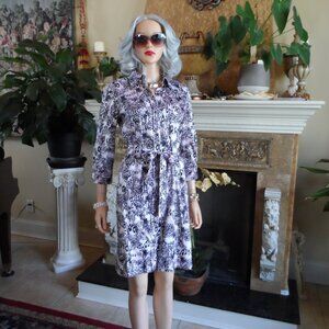 St. John Sport Black/Pink Abstract Print Cotton Belted Shirt Dress SIze P